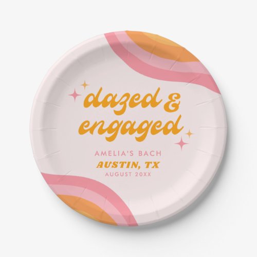 Dazed  Engaged Groovy Pink  Orange Bachelorette Paper Plates
