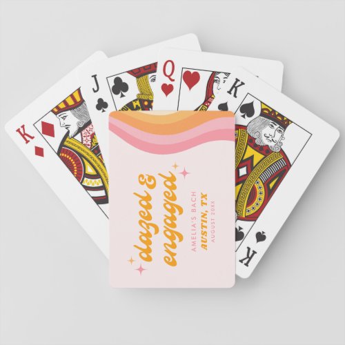 Dazed  Engaged Groovy Pink  Orange Bachelorette Playing Cards