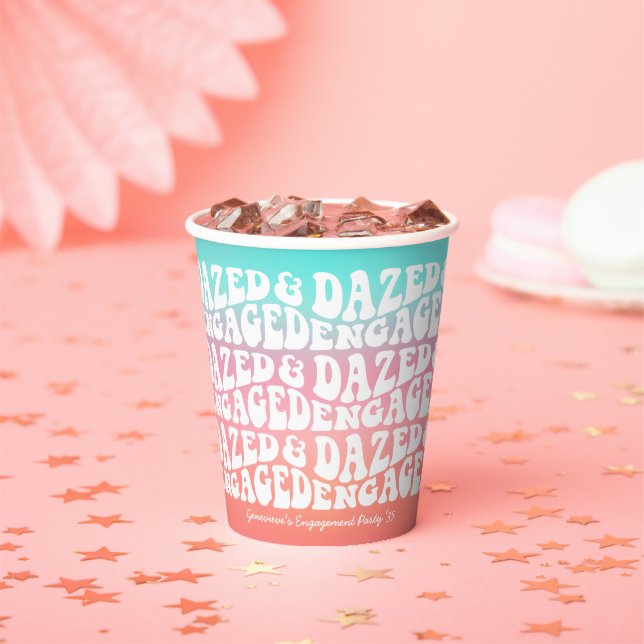 Dazed Engaged | Pink Aqua Retro Engagement Party Paper Cups (Insitu)