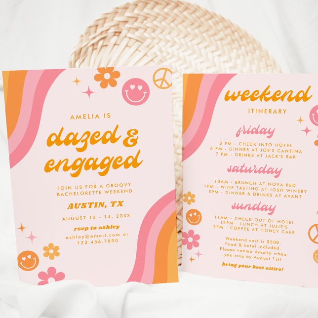Dazed & Engaged Pink & Orange Bach Weekend Invitation (Creator Uploaded)