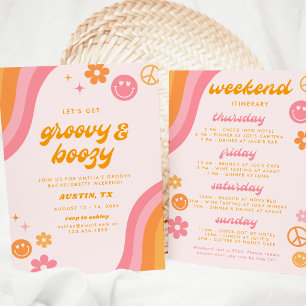 Dazed & Engaged Pink & Orange Bachelorette 4 Day Invitation