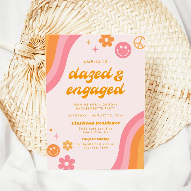 Dazed & Engaged Pink & Orange Bachelorette Party Invitation (Creator Uploaded)