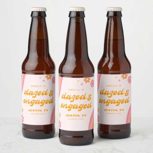 Dazed  Engaged Pink  Orange Beer Bottle Label
