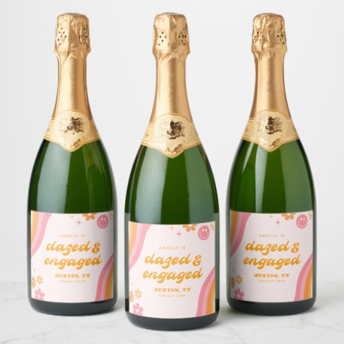 Dazed  Engaged Pink  Orange Sparkling Wine Label