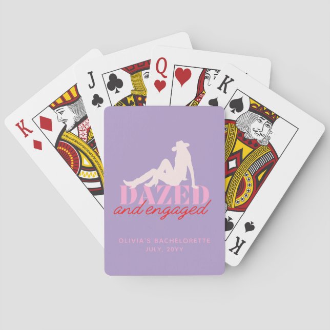 Dazed & Engaged Purple Retro Cowgirl Playing Cards (Back)