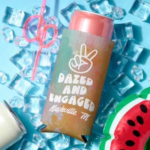 Dazed  Engaged Retro Bachelorette  Seltzer Can Cooler