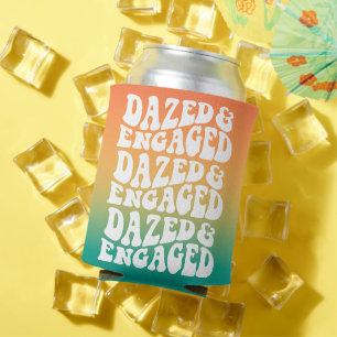 Dazed Engaged Retro Bridal Shower Can Cooler