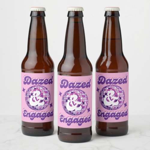 Dazed  Engaged Retro Disco Bachelorette Party Beer Bottle Label