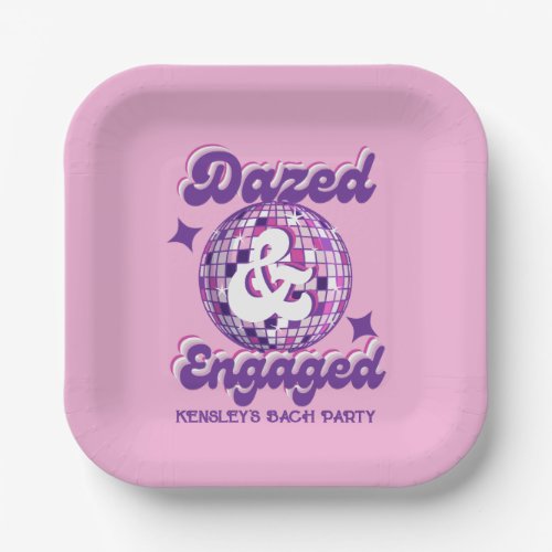 Dazed  Engaged Retro Disco Bachelorette Party Paper Plates