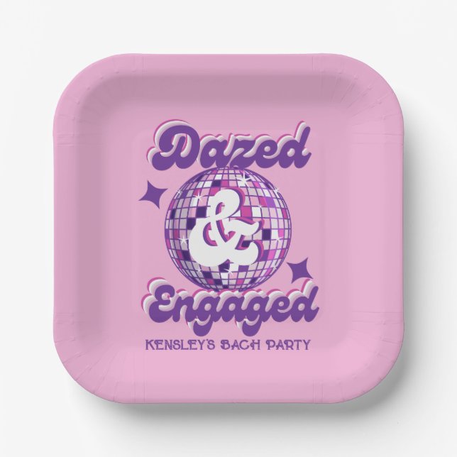 Dazed & Engaged Retro Disco Bachelorette Party Paper Plates (Front)