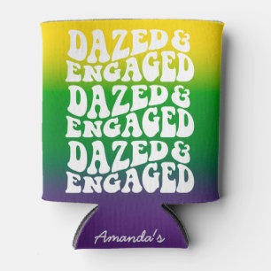 Dazed Engaged Retro Mardi Gras Bridal Shower Can Cooler