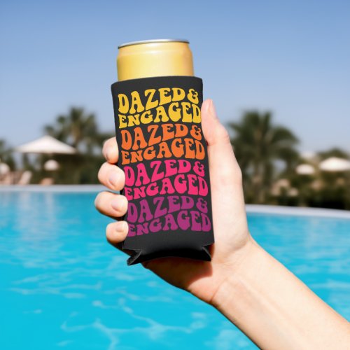 Dazed Engaged Retro Rainbow Typography Custom  Seltzer Can Cooler