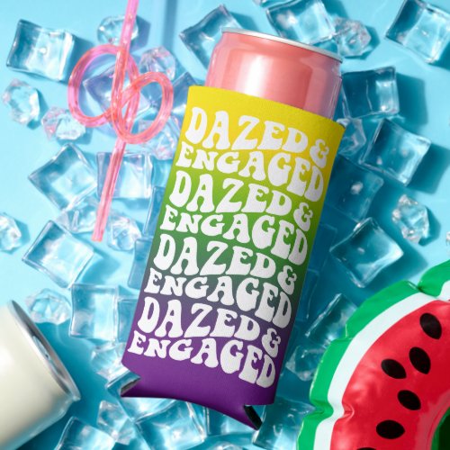 Dazed Engaged Typograpy Mardi Gras Gradient Seltzer Can Cooler