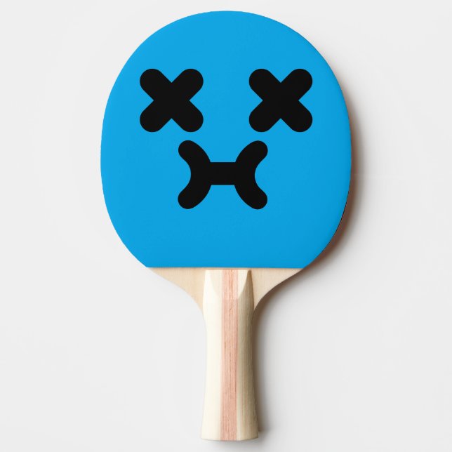 Dazed Pouty Face Blue Ping Pong Paddle (Front)