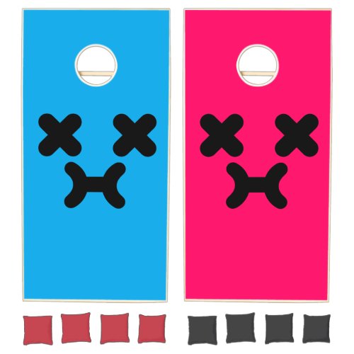 Dazed Pouty Face Blue & Pink Cornhole Set