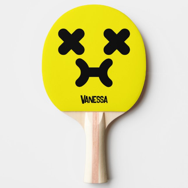 Dazed Pouty Face Yellow with Name Ping Pong Paddle (Front)