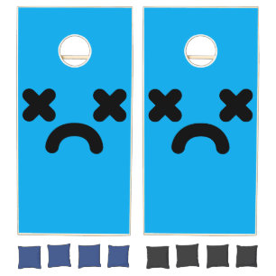 Dazed Sad Face Blue Cornhole Set