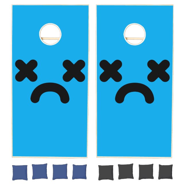 Dazed Sad Face Blue Cornhole Set (Set)