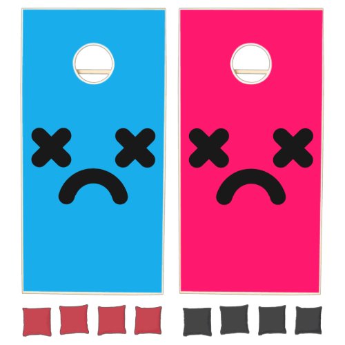 Dazed Sad Face Blue & Pink Cornhole Set