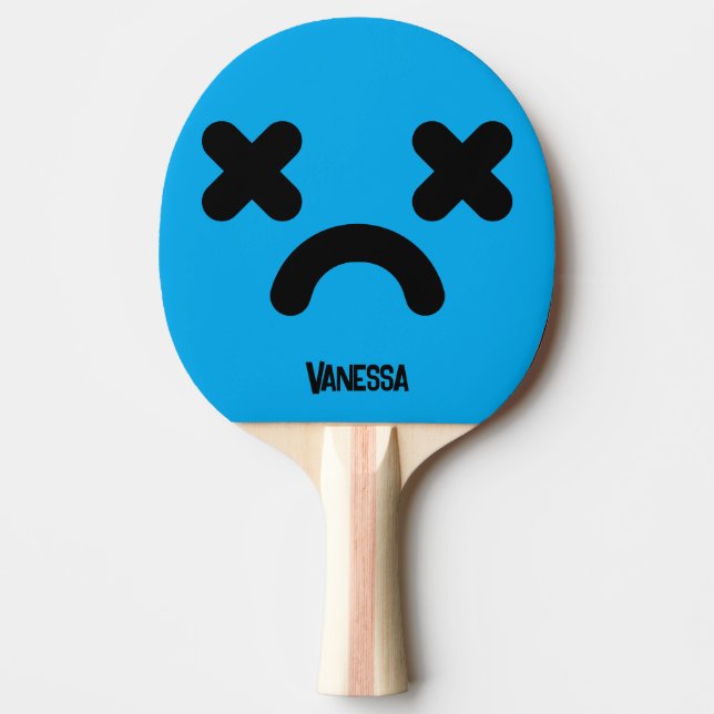 Dazed Sad Face Blue with Name Ping Pong Paddle (Front)