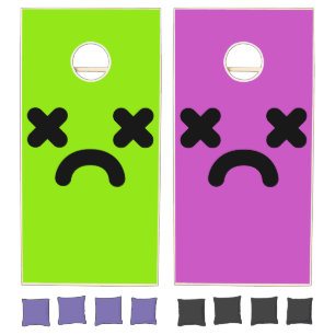 Dazed Sad Face Green & Purple Cornhole Set