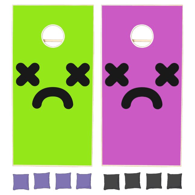 Dazed Sad Face Green & Purple Cornhole Set (Set)