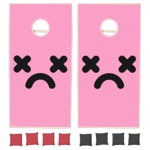 Dazed Sad Face Light Pink Cornhole Set