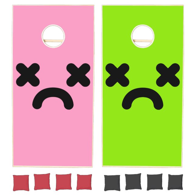 Dazed Sad Face Light Pink & Green Cornhole Set (Set)