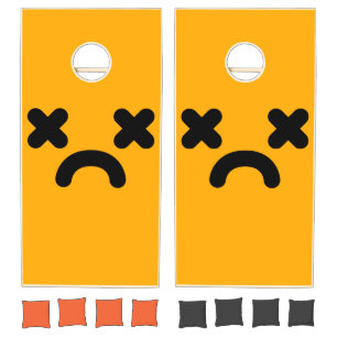 Dazed Sad Face Orange Cornhole Set