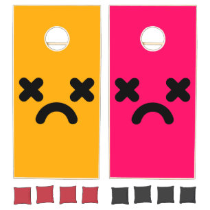 Dazed Sad Face Orange & Pink Cornhole Set