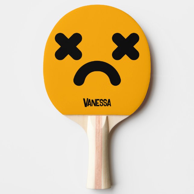Dazed Sad Face Orange with Name Ping Pong Paddle (Front)