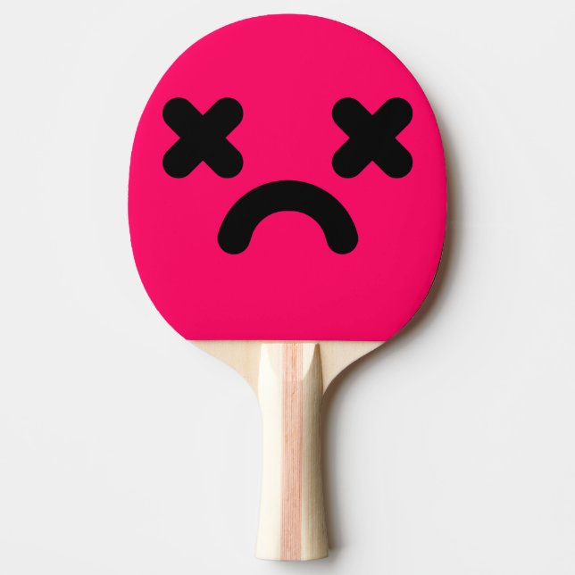 Dazed Sad Face Pink Ping Pong Paddle (Front)