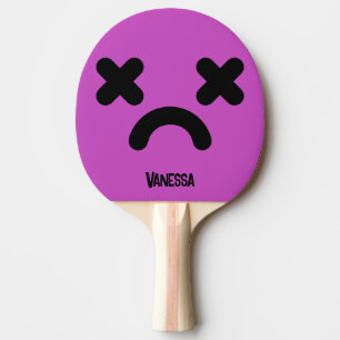 Dazed Sad Face Purple with Name Ping Pong Paddle