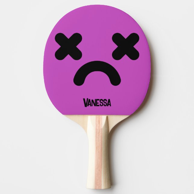 Dazed Sad Face Purple with Name Ping Pong Paddle (Front)