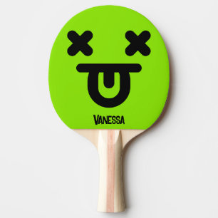 Dazed Tongue Out Face Green with Name Ping Pong Paddle