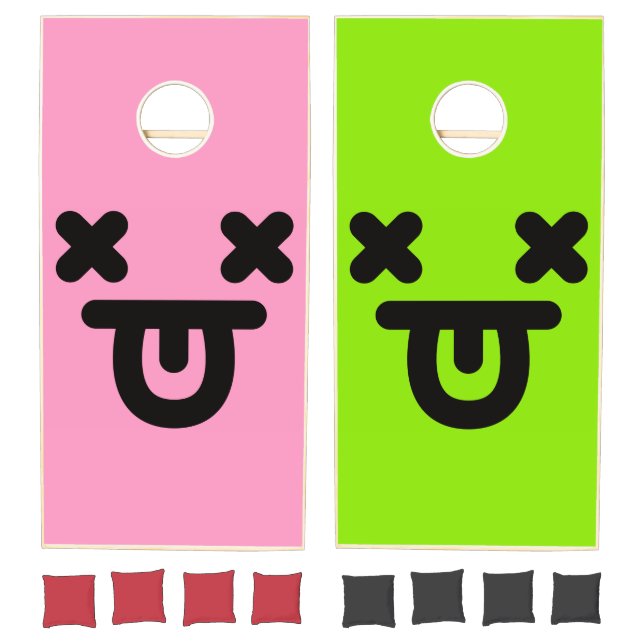 Dazed Tongue Out Face Light Pink & Green Cornhole Set (Set)