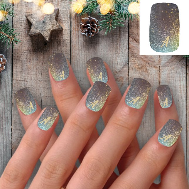 Dazzle Glitter Galaxy Stars Custom Monogram Minx Nail Art (Creator Uploaded)