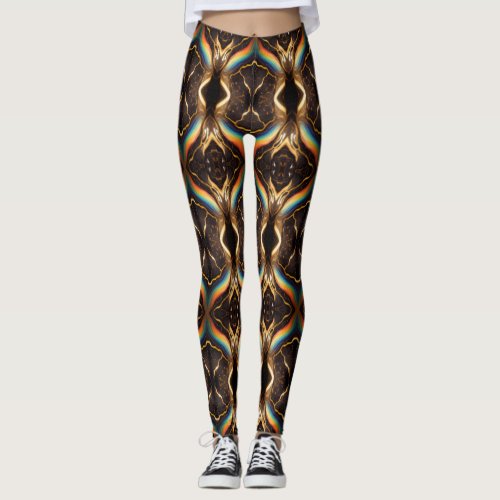 Dazzle with Glitter Gold  Rainbow Fire Marble Leggings
