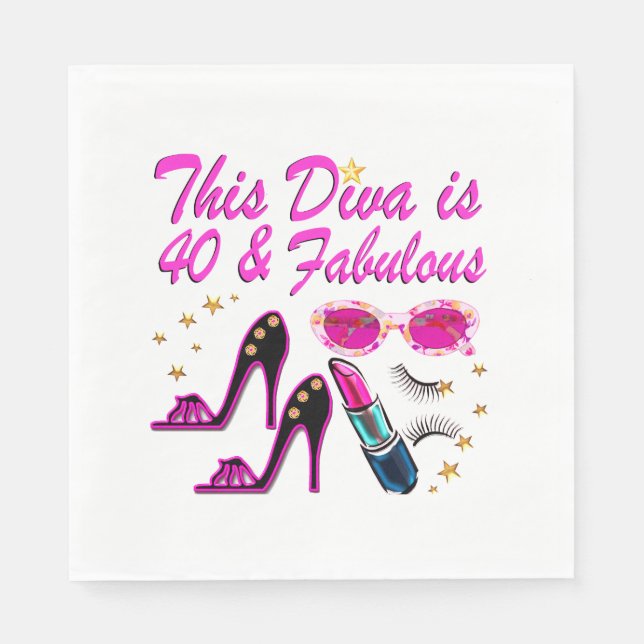 DAZZLING 40TH DIVA PAPER NAPKINS (Front)