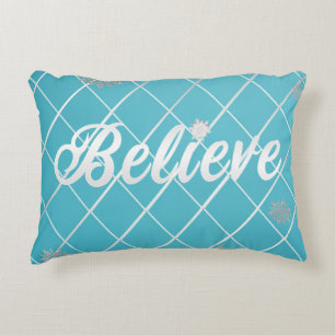 Dazzling Believe Light Blue and Silver Checkered Accent Pillow