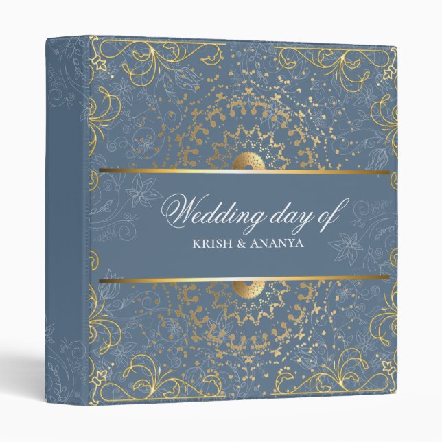 Dazzling Blue and Gold Wedding Planner 3 Ring Binder (Front/Spine)