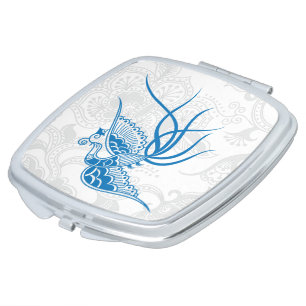 Dazzling Blue Bird & Floral Pattern Compact Mirror