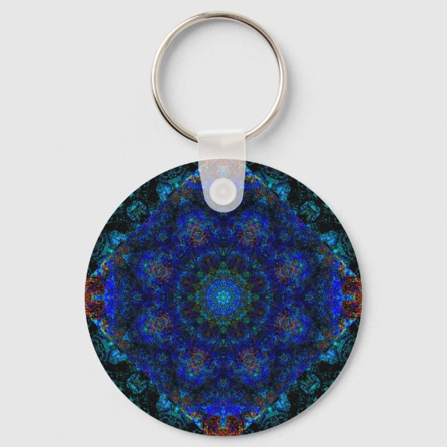 Dazzling Blue Bohemian Kaleidoscope,  Keychain (Front)