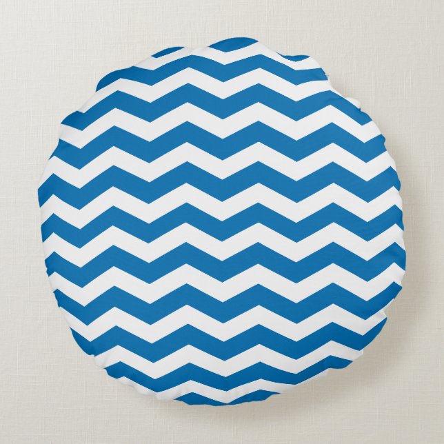 Dazzling Blue Chevron Pattern Round Pillows (Back)