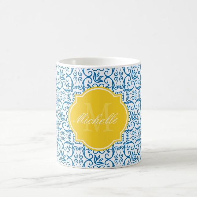 Dazzling Blue Houndstooth Monogram Mug (Center)