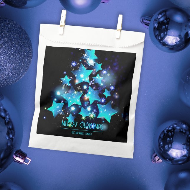 Dazzling Blue Stars on Black Christmas Tree Favor Bag (Creator Uploaded)