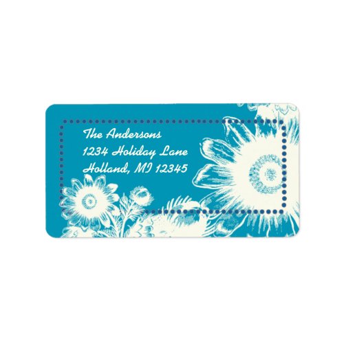 Dazzling Blue Vintage Flower Return Address Label