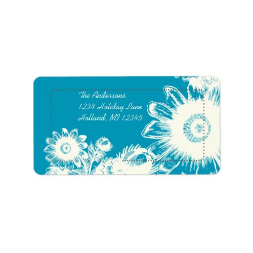 Dazzling Blue Vintage Flower Return Address Label