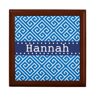 Dazzling Blue White Greek Key Pattern Blue Name Keepsake Box