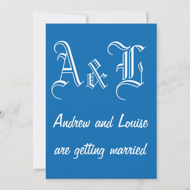 Dazzling Blue & White Wedding Invitation (Front)